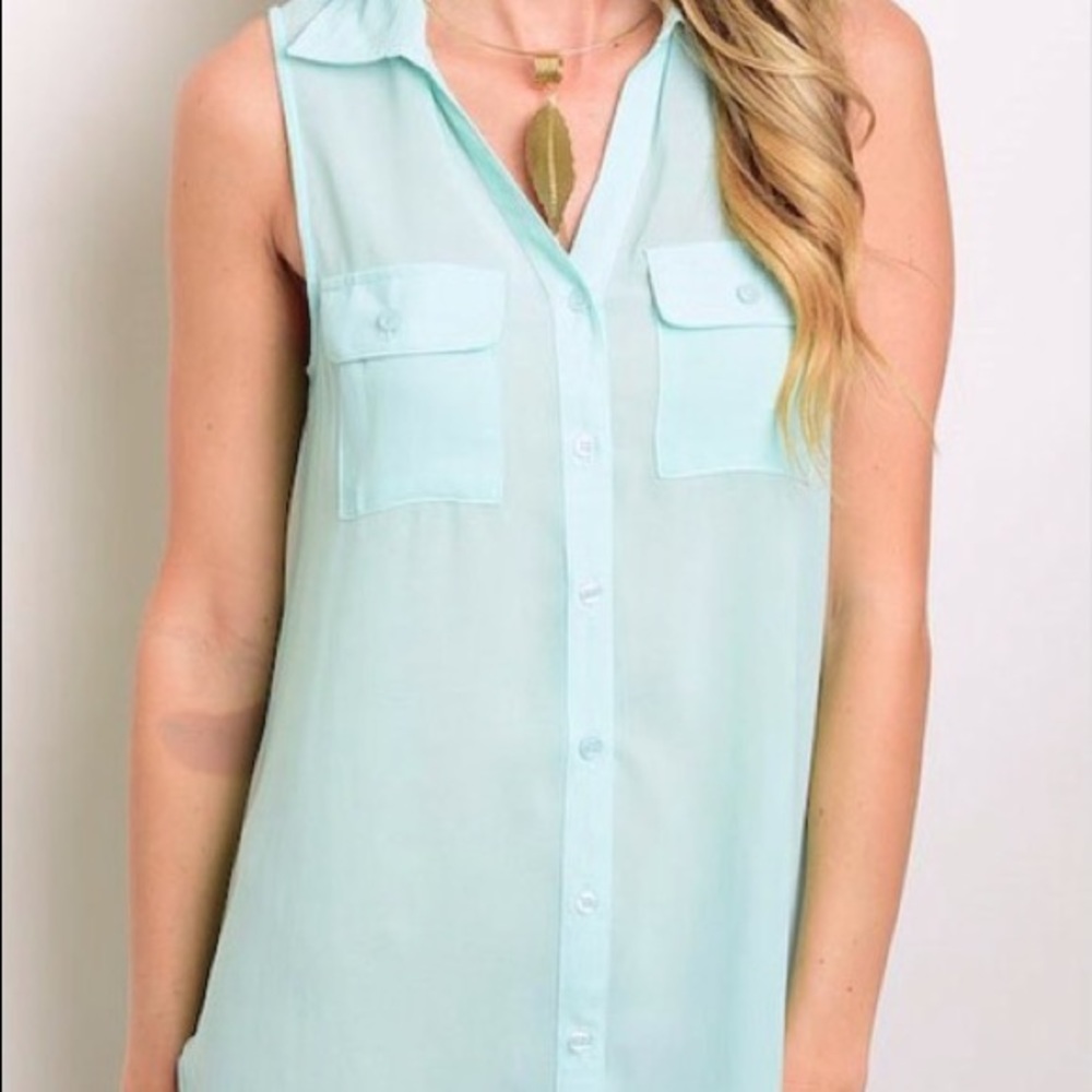 Sheer Sleeveless Pretty Mint Tunic
